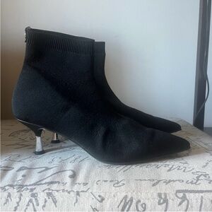 Black Fabric Wishbone Pointy Toe Ankle Boots